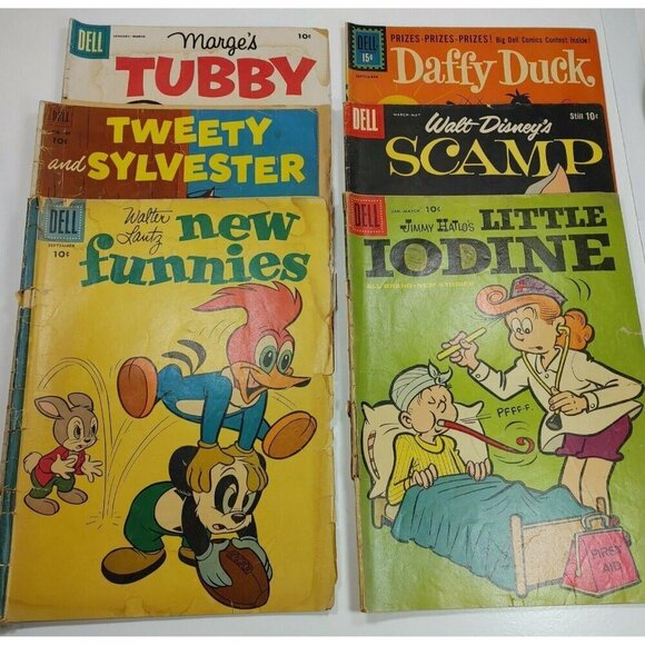 Dell Comics Collection Tubby Tweety Sylvester Daffy Duck Scamp Little Iodine VTG - Picture 1 of 8